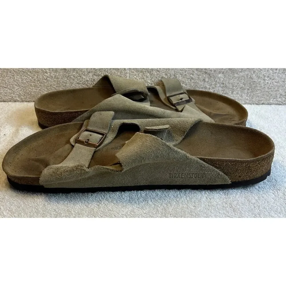 Birkenstock Arizona Tan Grey Soft Footbed Suede Leather Sandals Men Size 48/15